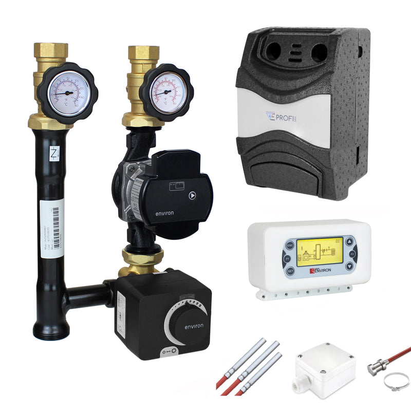 ProfiMix Gruppo pompa circuito di riscaldamento con miscelatore a tre vie, attuatore END05 e pompa ad alta efficienza con regolazione Clima500