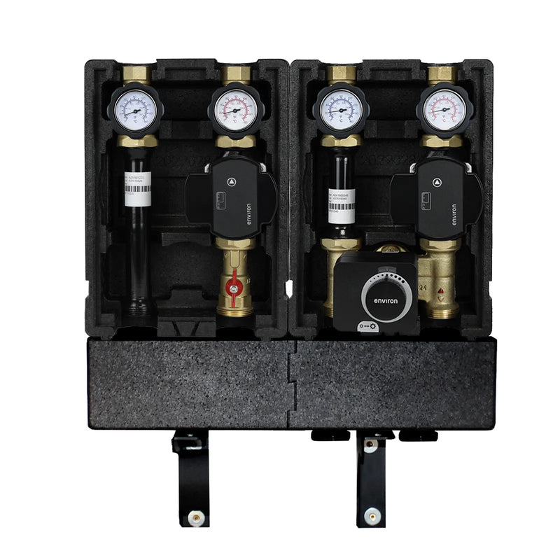 Groupe de distribution de modules Environ 1x circuit de chauffage mélangé 1x circuit de chauffage non mélangé avec barre de distribution