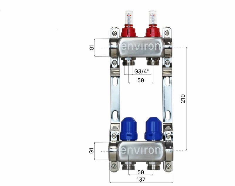 Stainless steel heating circuit distributor 2 - 12 times