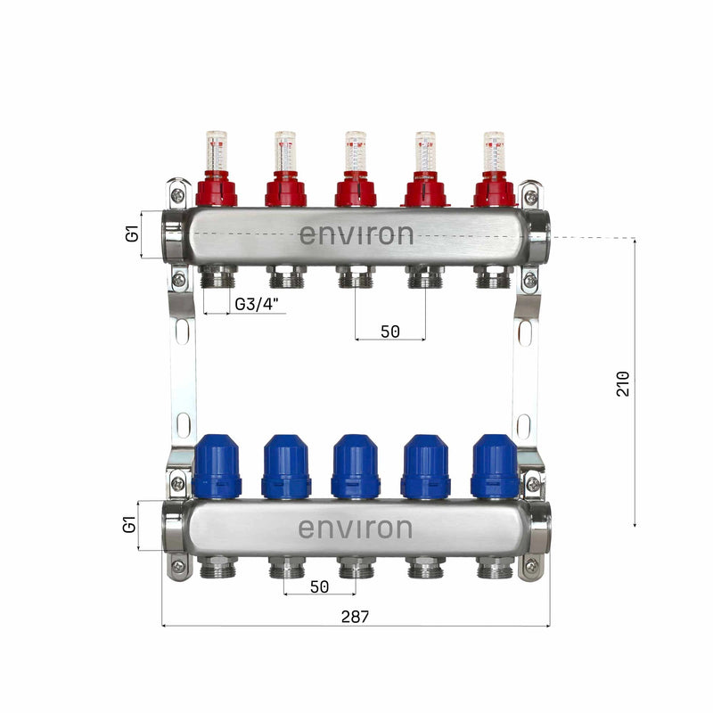 Stainless steel heating circuit distributor 2 - 12 times