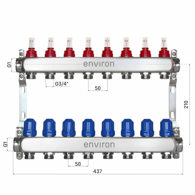 Stainless steel heating circuit distributor 2 - 12 times