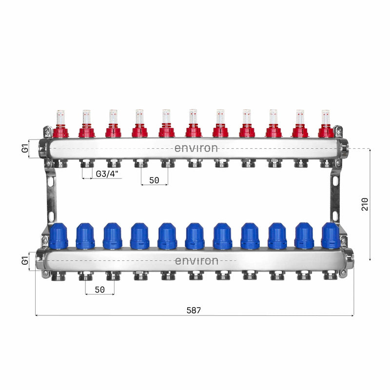 Stainless steel heating circuit distributor 2 - 12 times