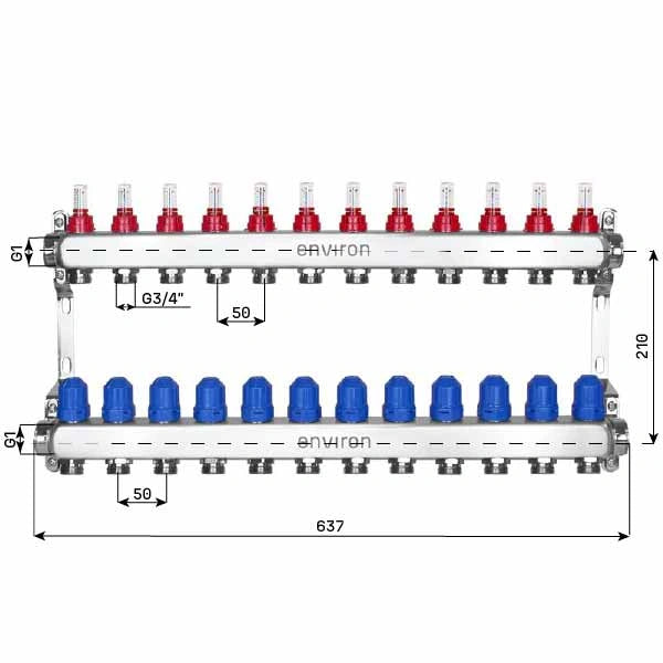 Stainless steel heating circuit distributor 2 - 12 times