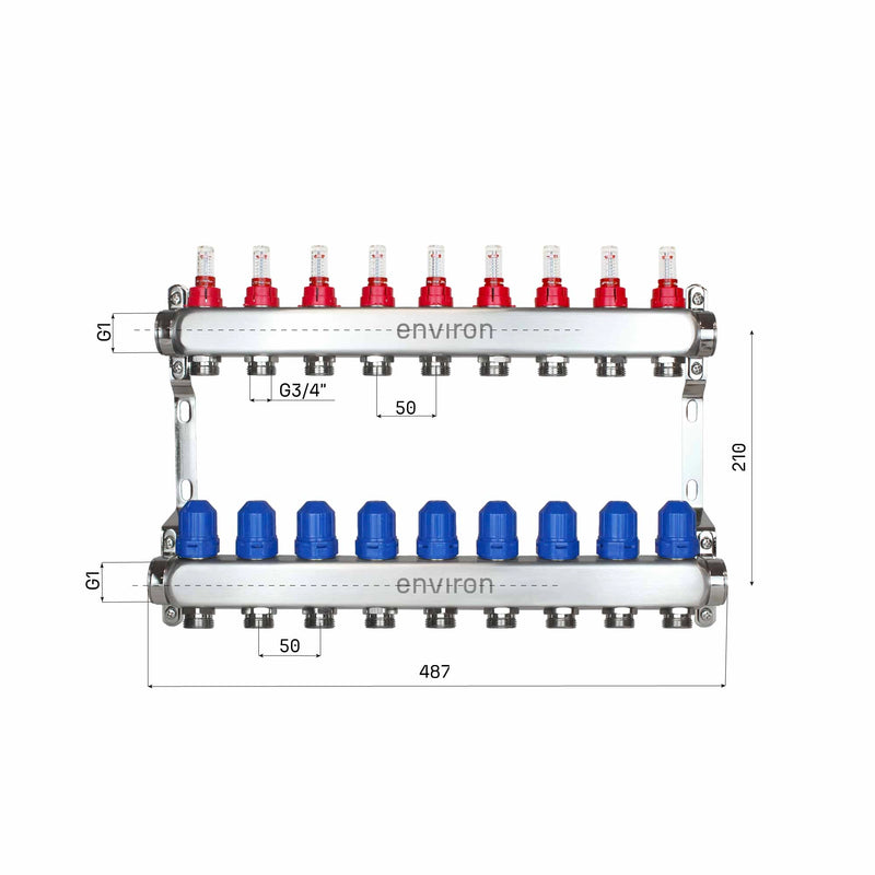 Stainless steel heating circuit distributor 2 - 12 times