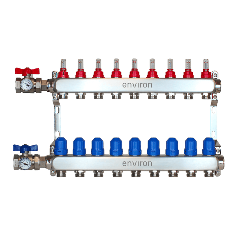 Edelstahl Heizkreisverteiler 2 - 12 fach mit Kugelhahn-Anschluss-Set