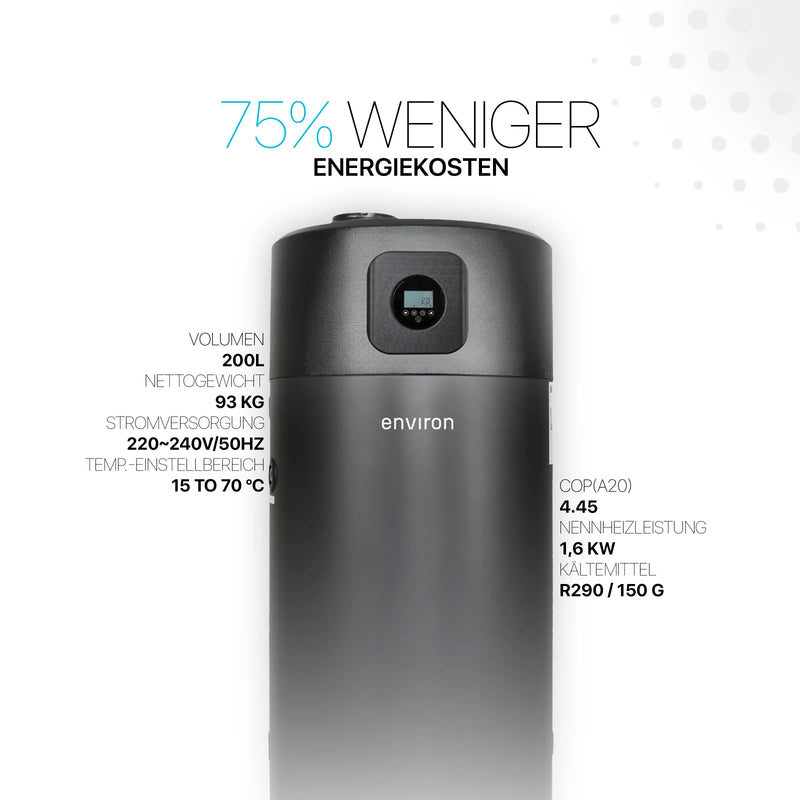 AquaBoost A+ Brauchwasserwärmepumpe 200 Liter – mit Wärmetauscher