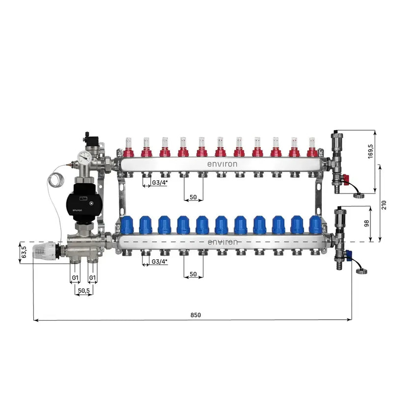 Kit de régulation à valeur fixe M059 avec pompe à haut rendement EcoStar 25/6 et distributeur de circuit de chauffage et accessoires