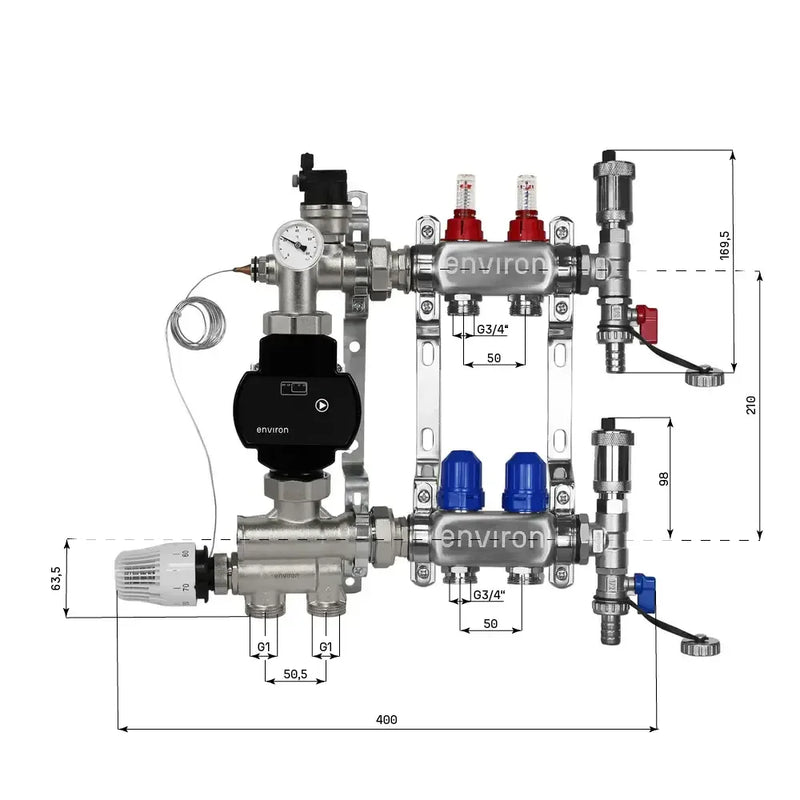 Kit de régulation à valeur fixe M059 avec pompe à haut rendement EcoStar 25/6 et distributeur de circuit de chauffage et accessoires