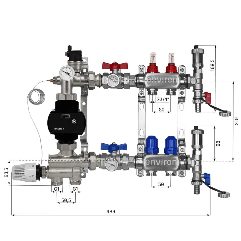 Kit de régulation à valeur fixe M059 avec pompe à haut rendement EcoStar 25/6 et distributeur de circuit de chauffage et accessoires