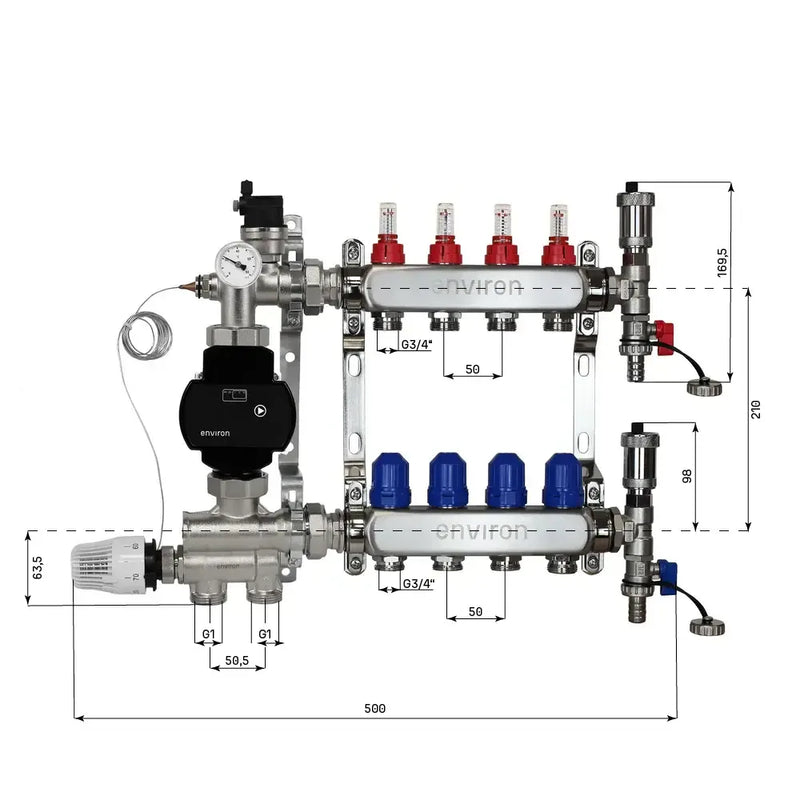 Kit de régulation à valeur fixe M059 avec pompe à haut rendement EcoStar 25/6 et distributeur de circuit de chauffage et accessoires
