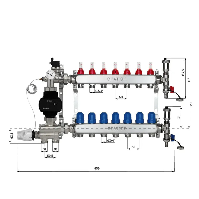 Kit de régulation à valeur fixe M059 avec pompe à haut rendement EcoStar 25/6 et distributeur de circuit de chauffage et accessoires