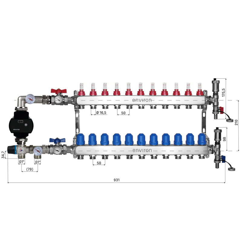 Fixed value control set M058 with EcoStar 25/6 high-efficiency pump and heating circuit distributor and accessories