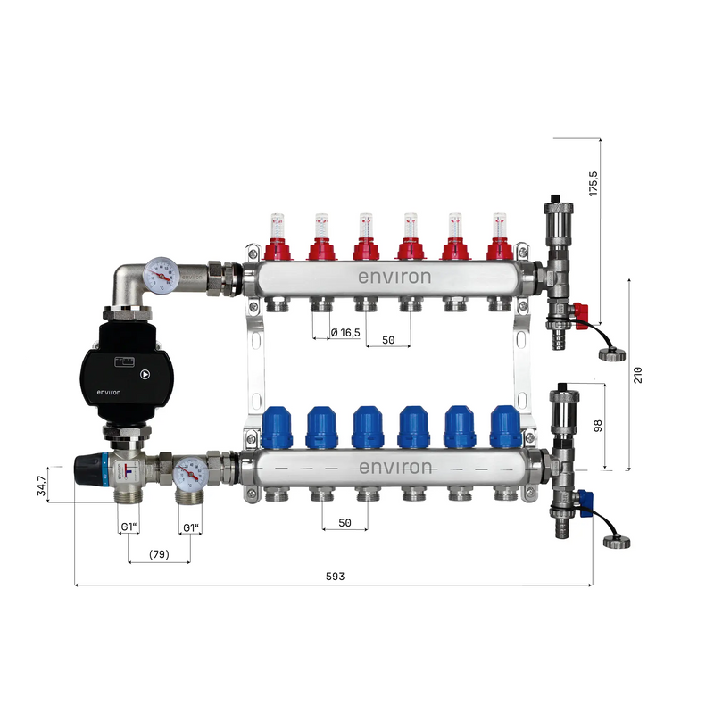 Fixed value control set M058 with EcoStar 25/6 high-efficiency pump and heating circuit distributor and accessories