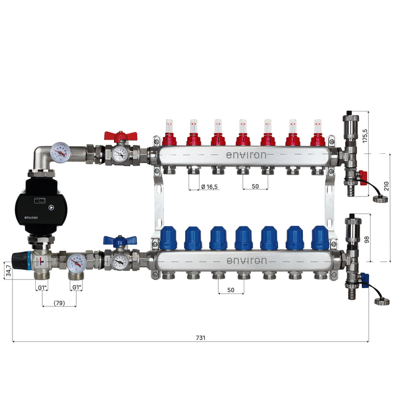 Fixed value control set M058 with EcoStar 25/6 high-efficiency pump and heating circuit distributor and accessories