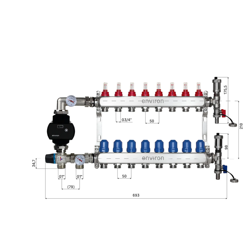 Fixed value control set M058 with EcoStar 25/6 high-efficiency pump and heating circuit distributor and accessories