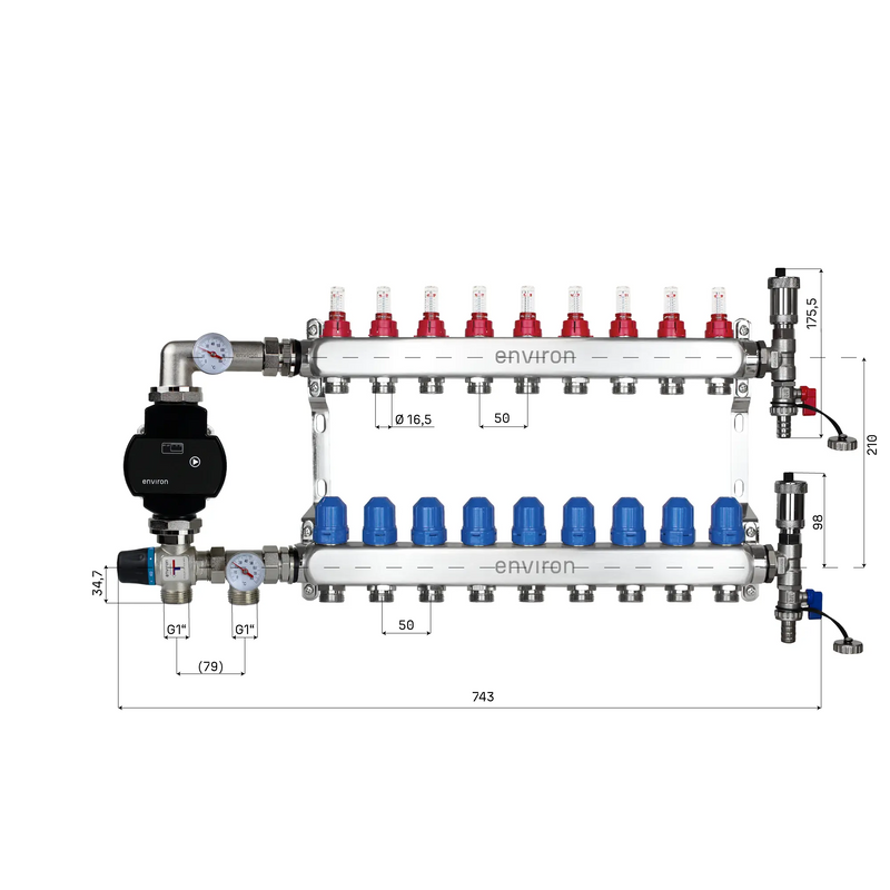 Fixed value control set M058 with EcoStar 25/6 high-efficiency pump and heating circuit distributor and accessories