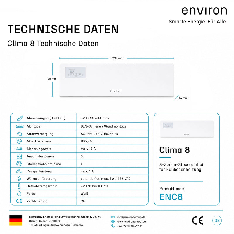 environ Clima 8 – Klemmleiste Fußbodenheizung 8 Zonen 230V Zonenregler