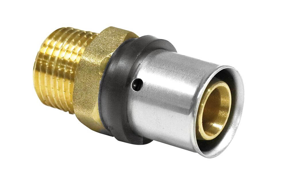 Conexión de prensa Pipetec para tubo multicapa TH U transición a macho 16 / 20 / 26 mm