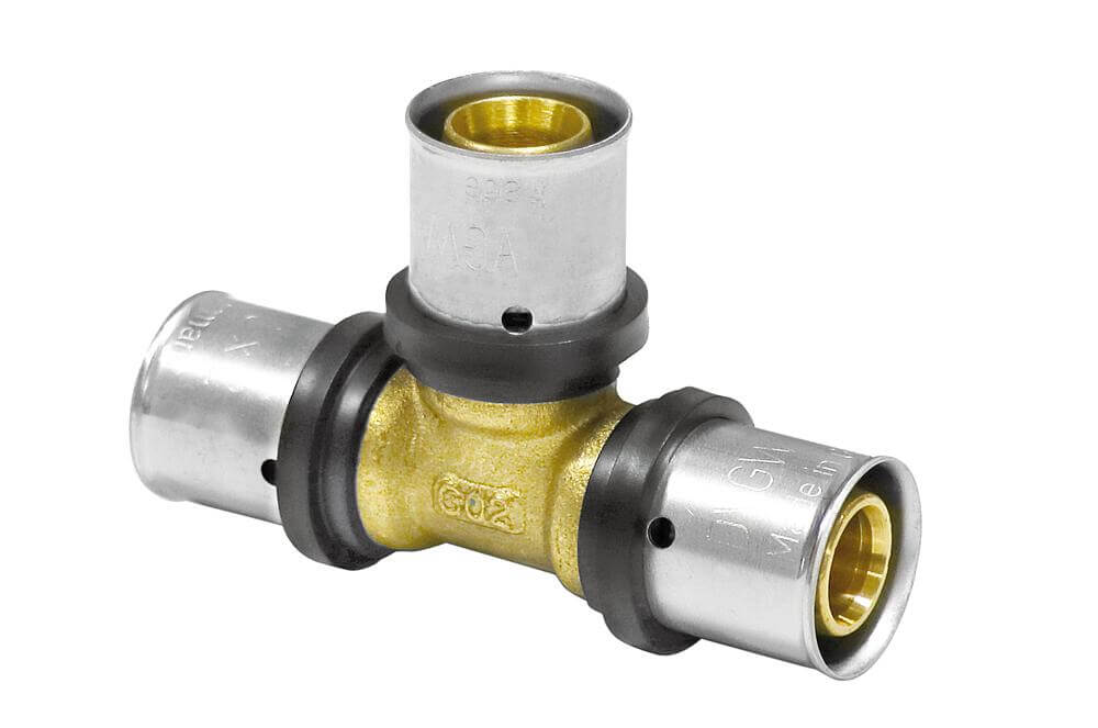 Pipetec raccordo a pressare tubo multistrato TH U raccordo a T 16 / 20 / 26 mm