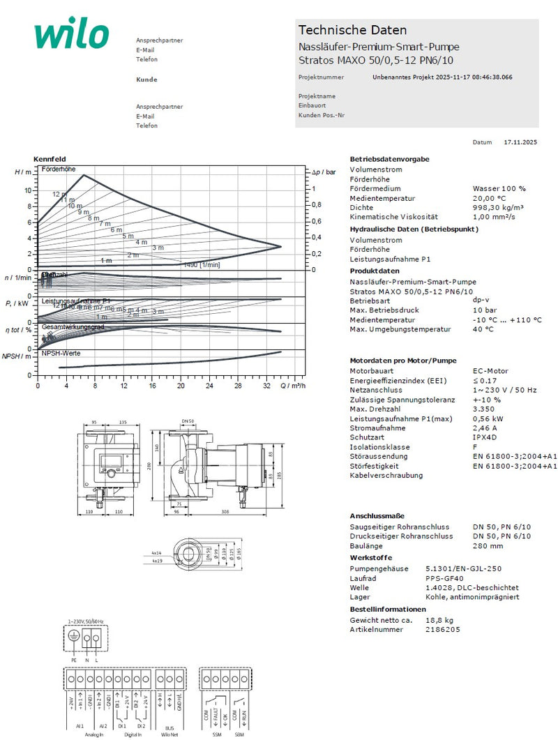 Bomba inteligente premium WILO Stratos MAXO 50/0,5-12 PN6 10 (DE) 180mm de rotor húmedo Bomba de alta eficiencia Bomba de calefacción