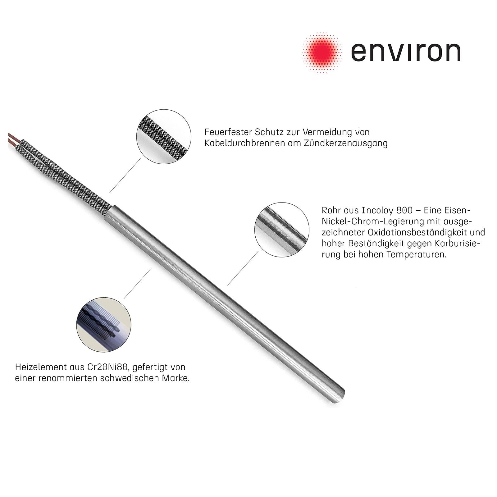 Zündelement Edelstahl Ø9,3mm x 150mm / 300W / 230V Glühzünder