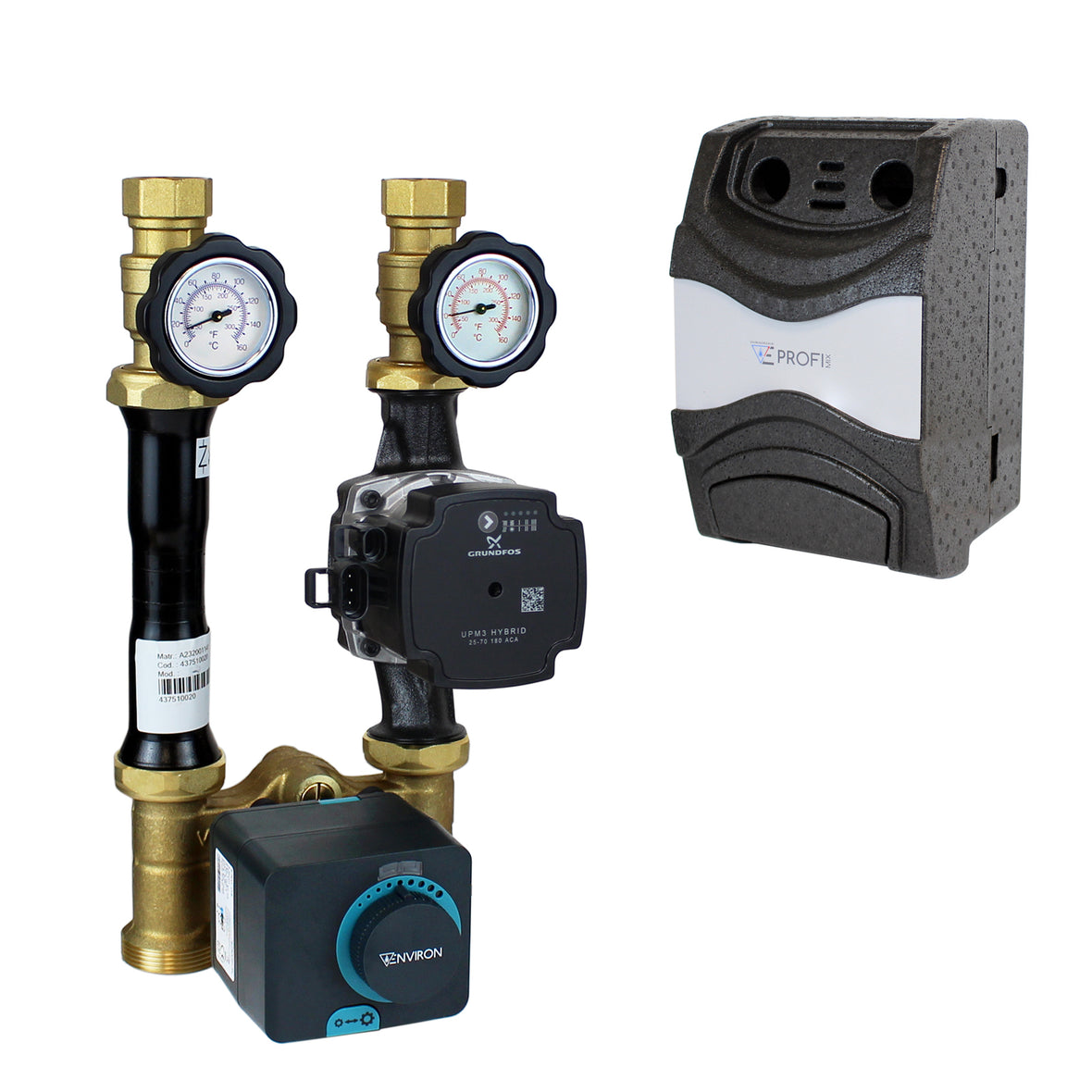 Grupo de bombas de circuito de calefacción ProfiMix con mezclador de tres vías, actuador Environ END05 y Grundfos UPM3 Hybrid 25/7