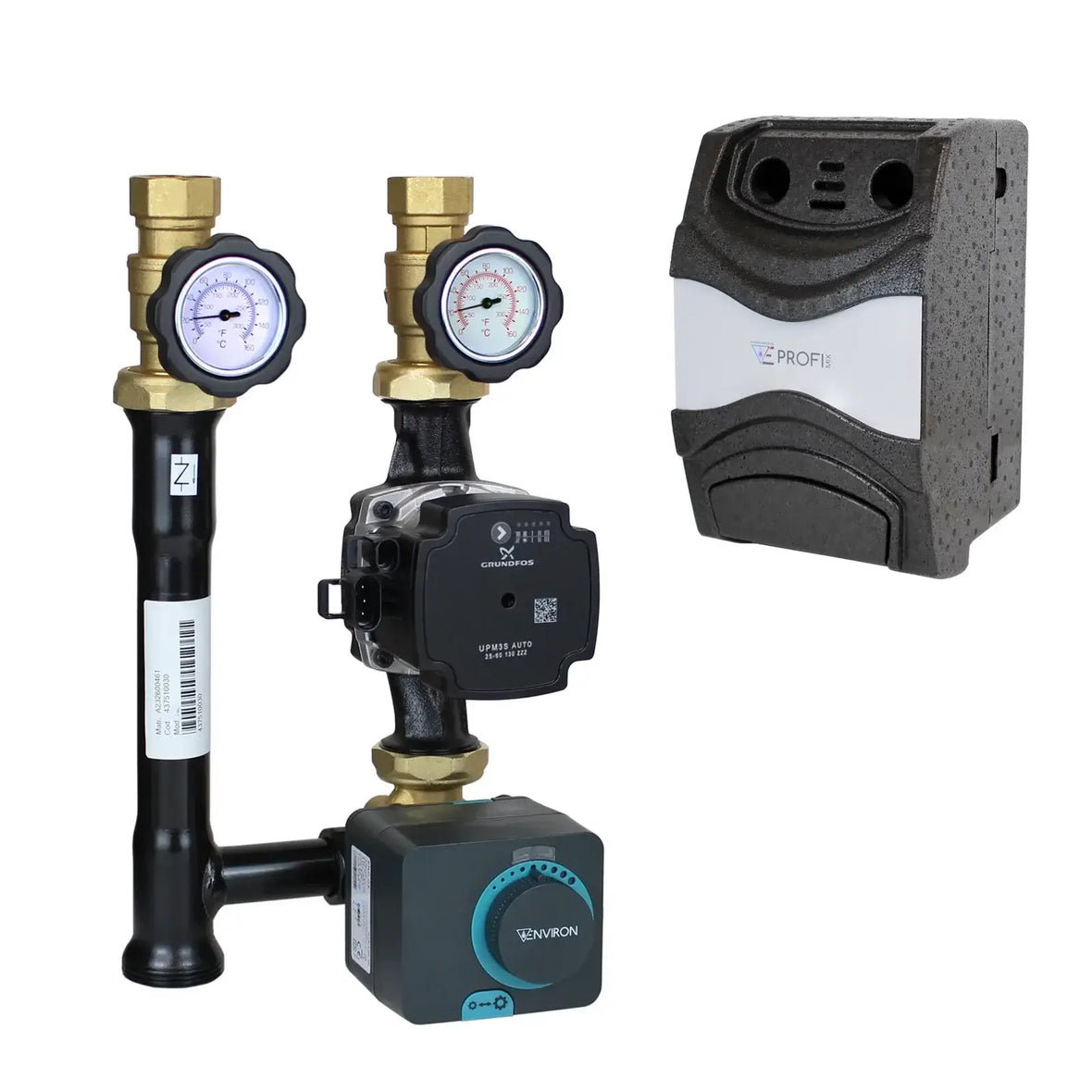 ProfiMix Heizkreispumpengruppe mit Drei-Wege-Mischer, Environ END05 Stellmotor und Grundfos UPM3 S Auto 25/6 Hocheffizienzpumpe