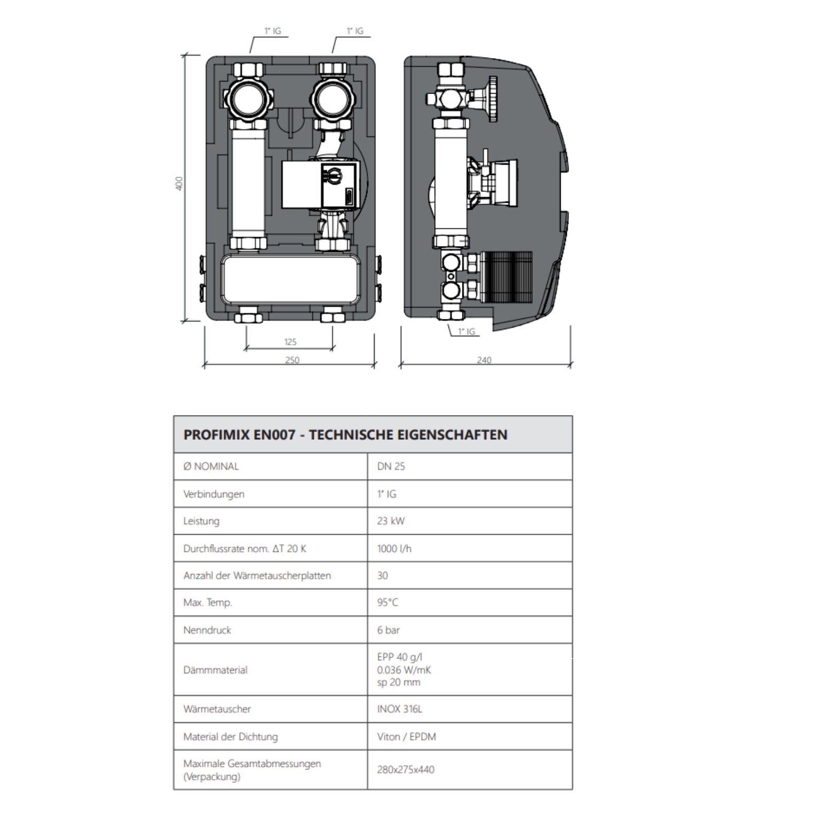 Environ ProfiMix separation system / pump group with plate heat exchanger 23 kW with Environ EcoStar 25/6