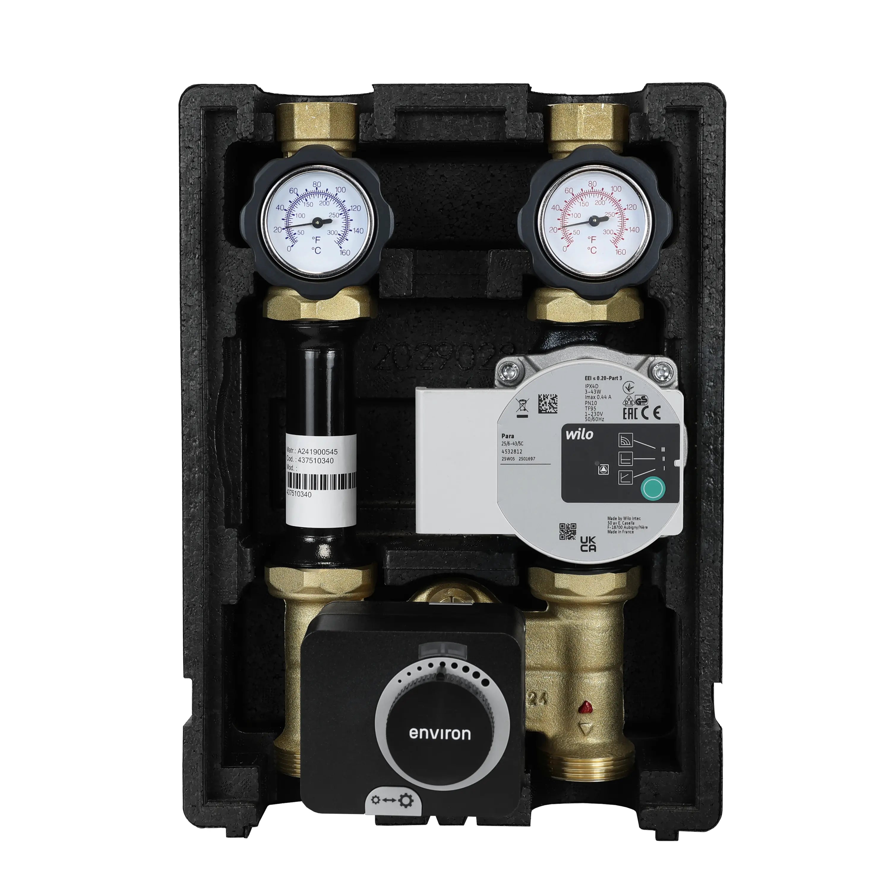 EcoMix ENH001 Heizkreispumpengruppe mit Drei-Wege-Mischer, Environ END05 Stellmotor und Wilo Para 25/6 Hocheffizienzpumpe