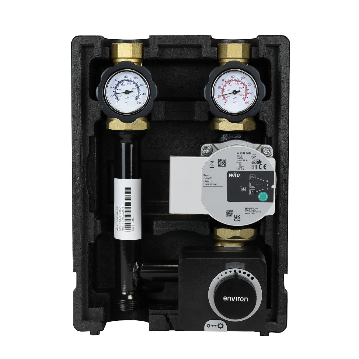 EcoMix ENT001 heating circuit pump group with three-way mixer, Elodrive ST06 servomotor and Wilo Para STG 25/8.75 high-efficiency pump