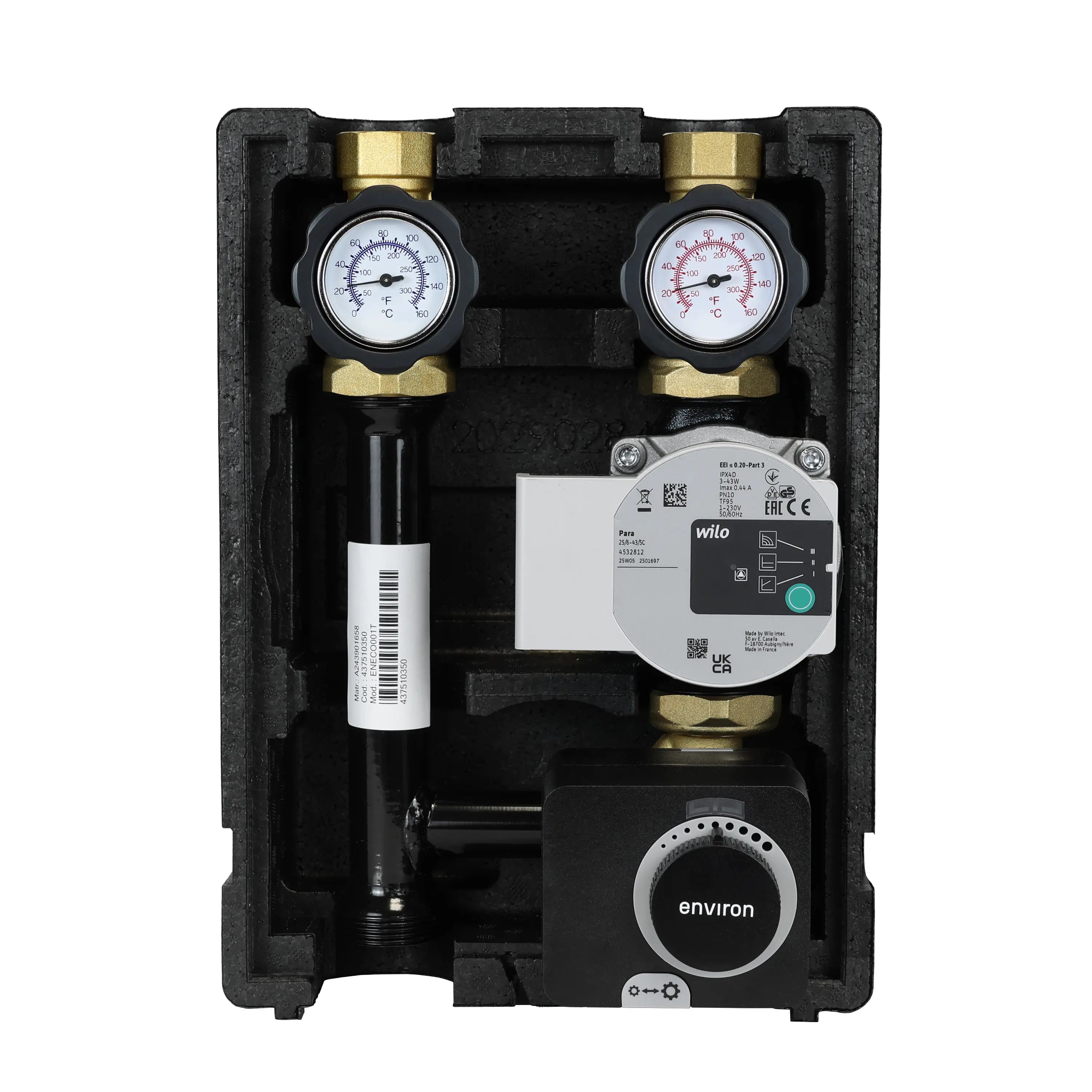 EcoMix ENT001 Heizkreispumpengruppe mit Drei-Wege-Mischer, Environ END05 Stellmotor und Wilo Para STG 25/8,75 Hocheffizienzpumpe
