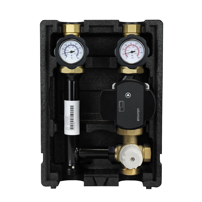 EcoMix EN004 gruppo pompa circuito di riscaldamento con miscelatore a tre vie, termostato a valore fisso 40-70°C e pompa ad alta efficienza Environ EcoStar II 25/6