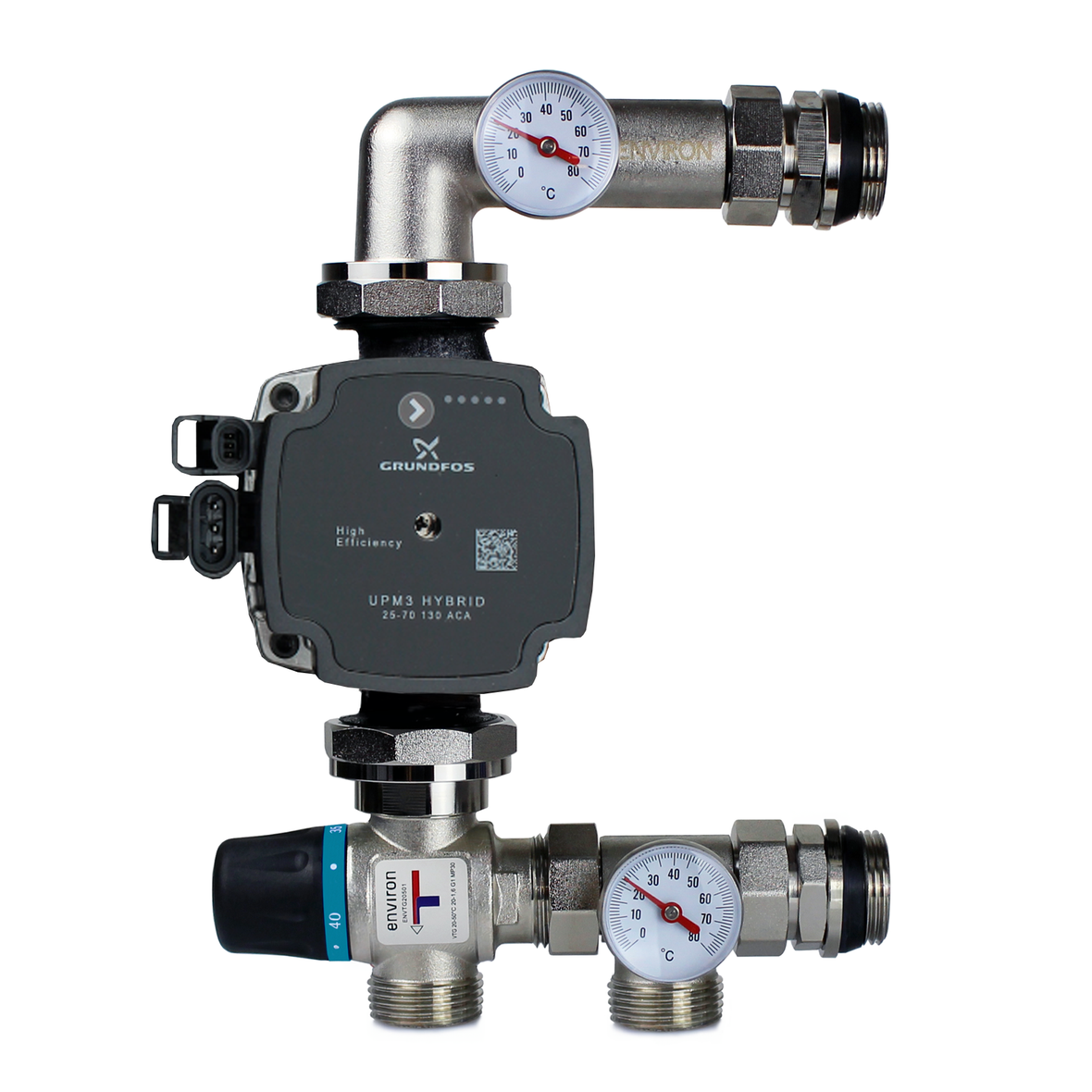 Fixed value control set with Environ VTG 20-55°C and Grundfos UPM3 Hybrid 25/7 high-efficiency pump