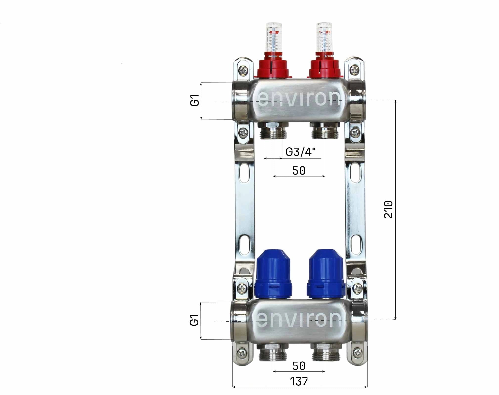 Stainless steel heating circuit distributor 2 - 12 times