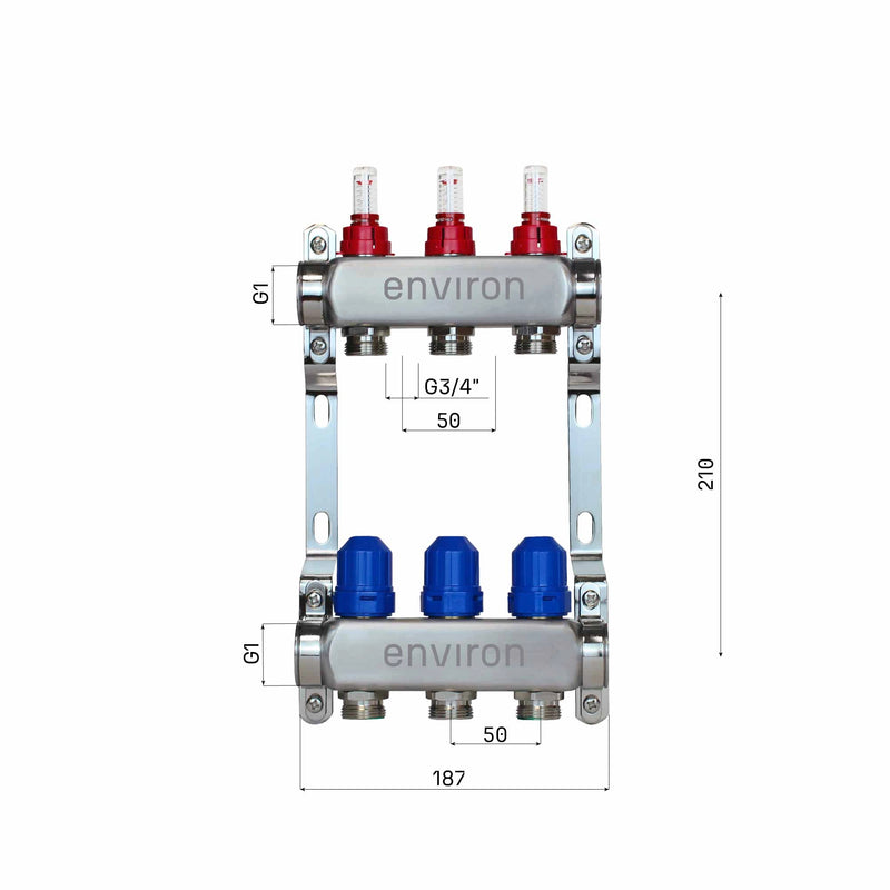 Stainless steel heating circuit distributor 2 - 12 times