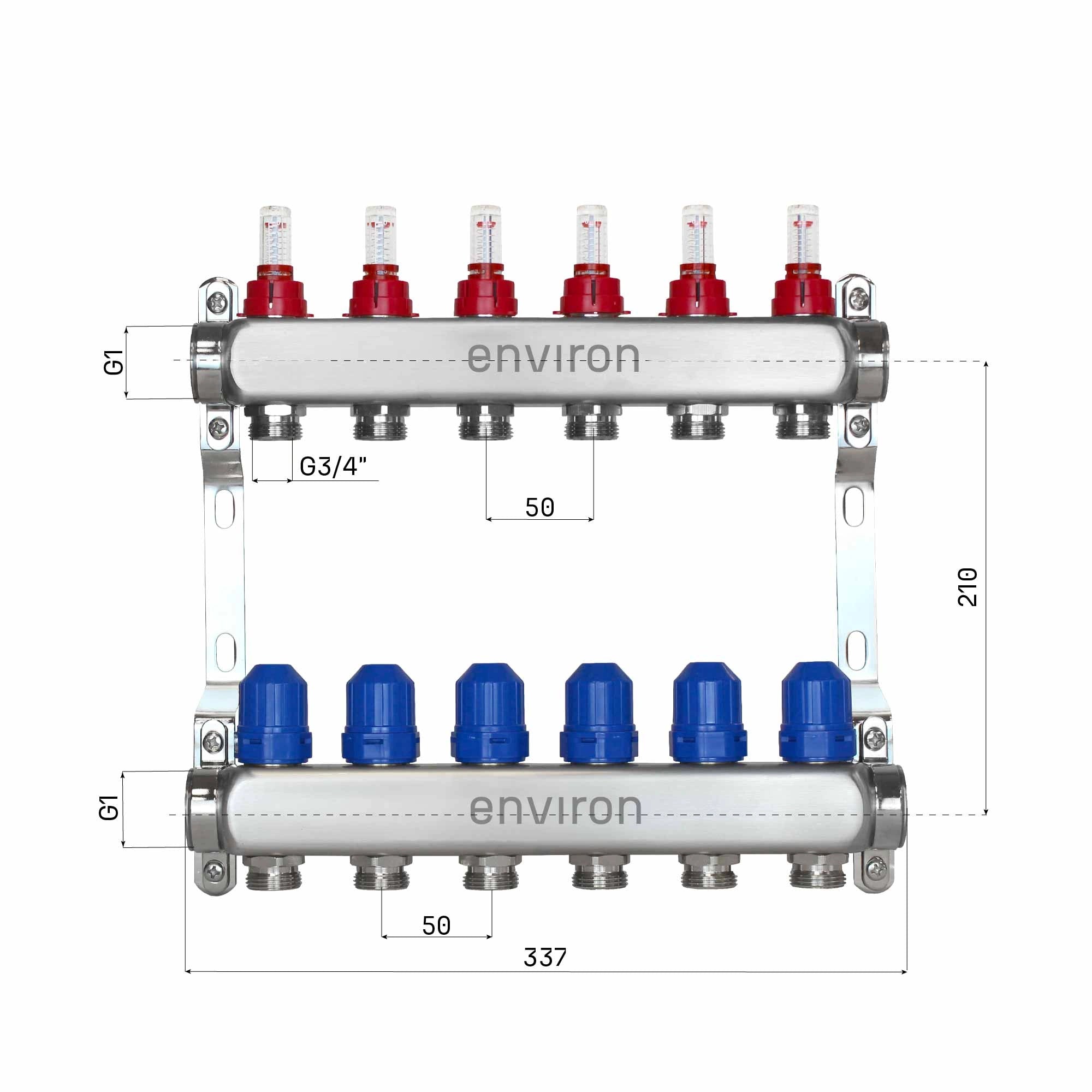 Stainless steel heating circuit distributor 2 - 12 times
