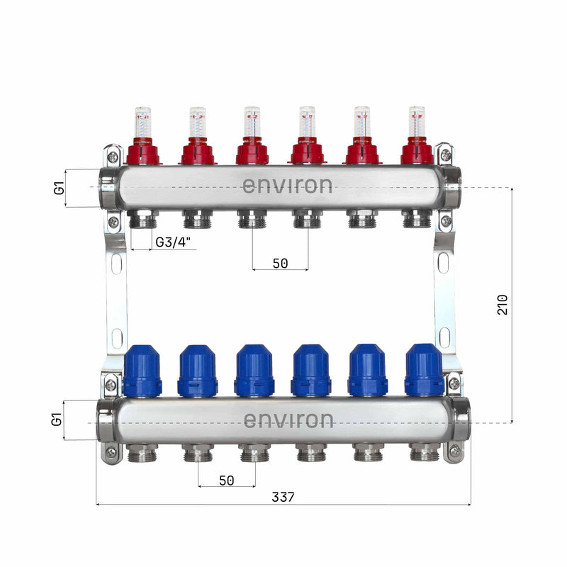 Stainless steel heating circuit distributor 2 - 12 times