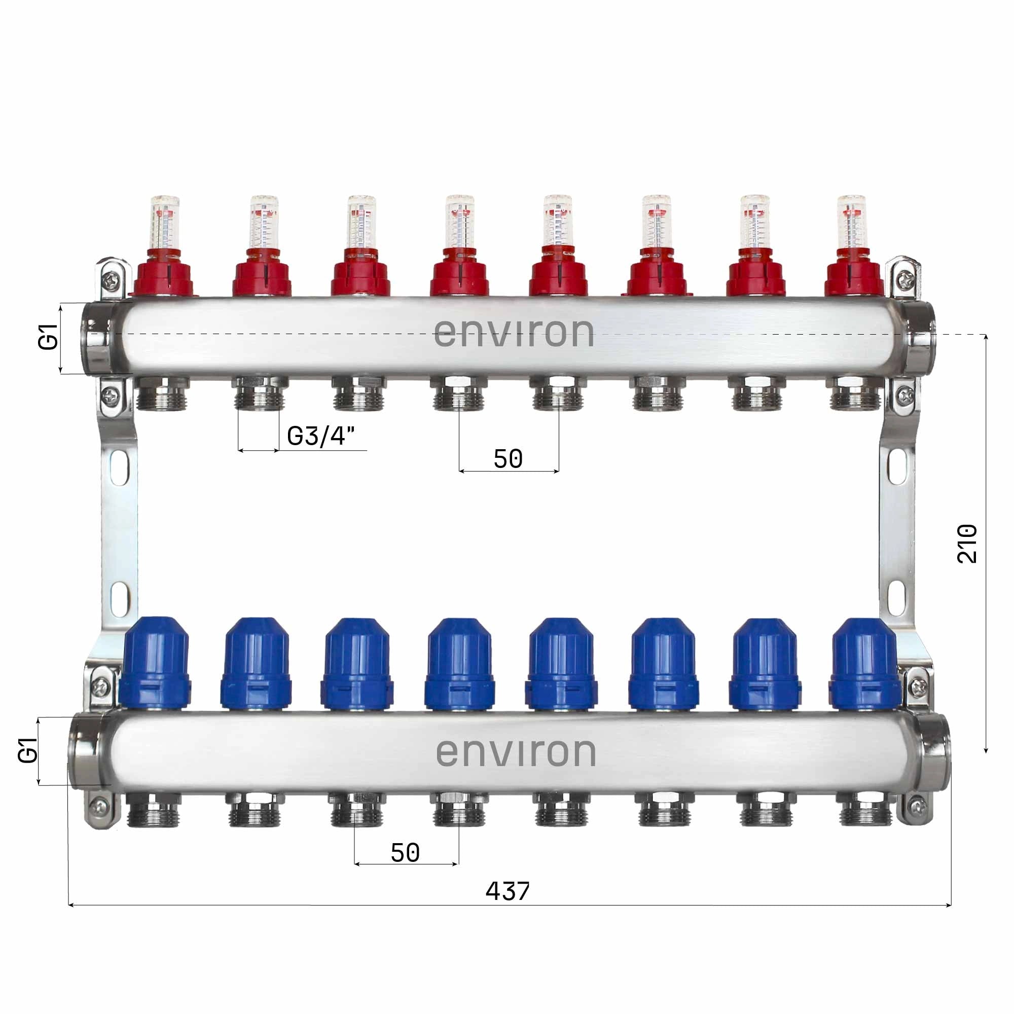 Stainless steel heating circuit distributor 2 - 12 times