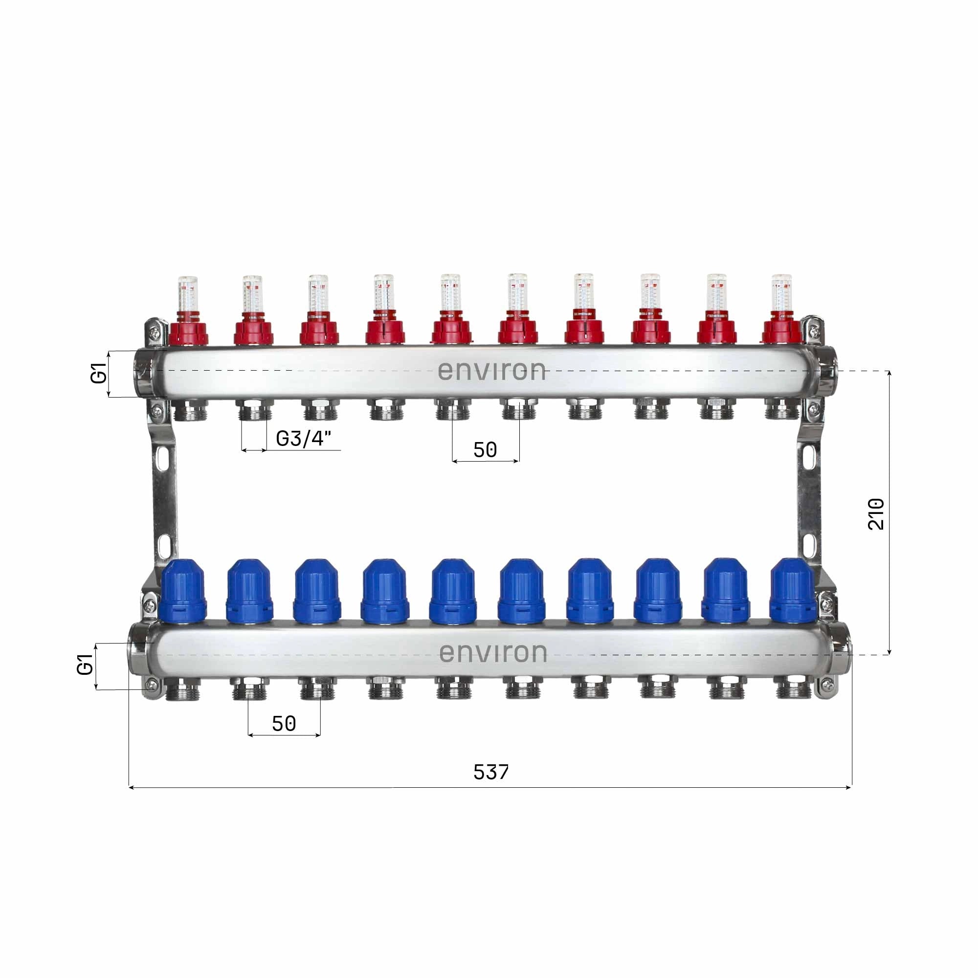 Stainless steel heating circuit distributor 2 - 12 times