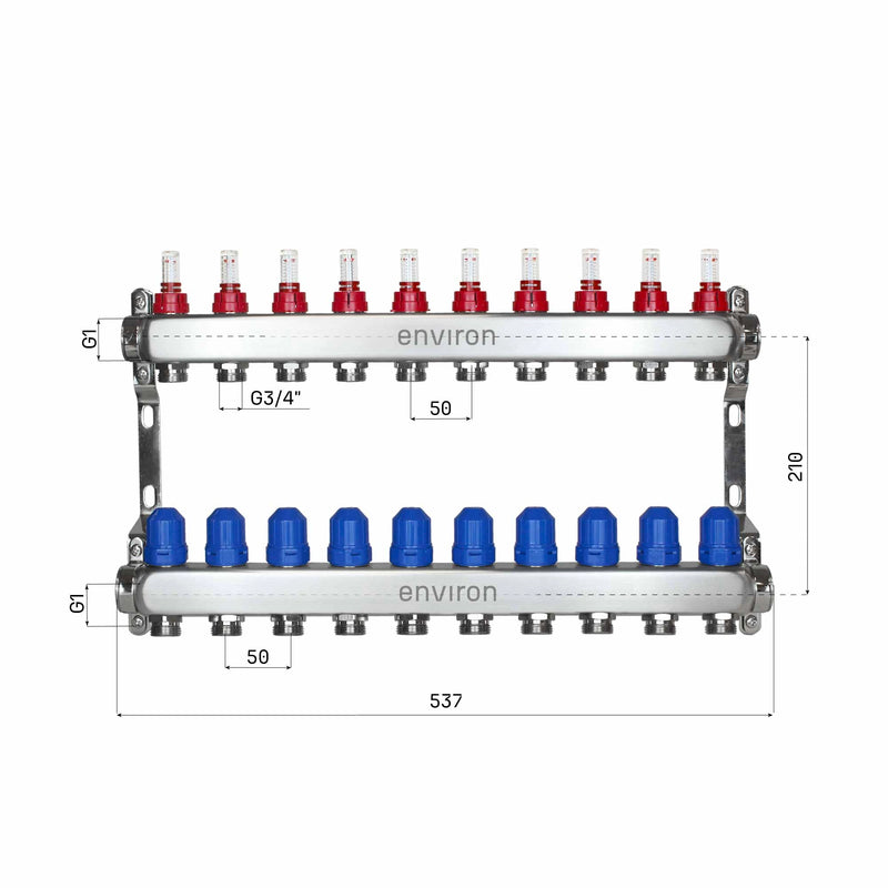 Stainless steel heating circuit distributor 2 - 12 times