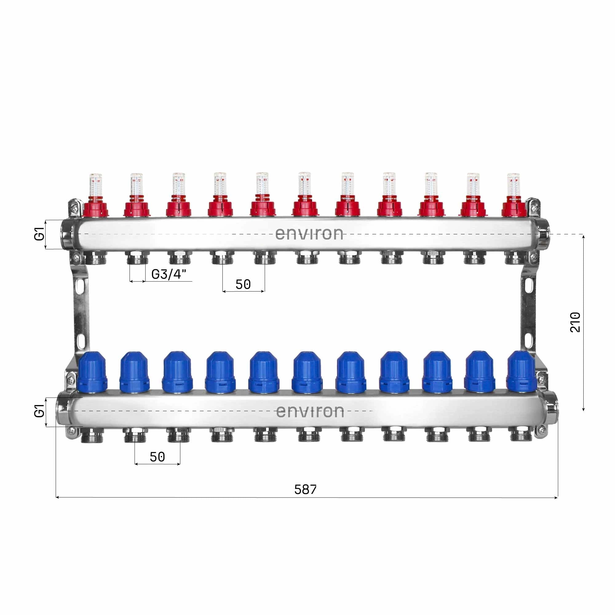 Stainless steel heating circuit distributor 2 - 12 times