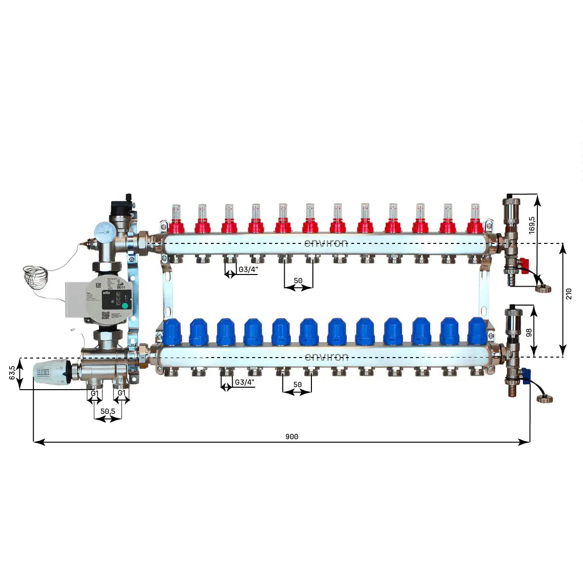 Fixed value control set M059 with EcoStar 25/6 high-efficiency pump and heating circuit distributor and accessories