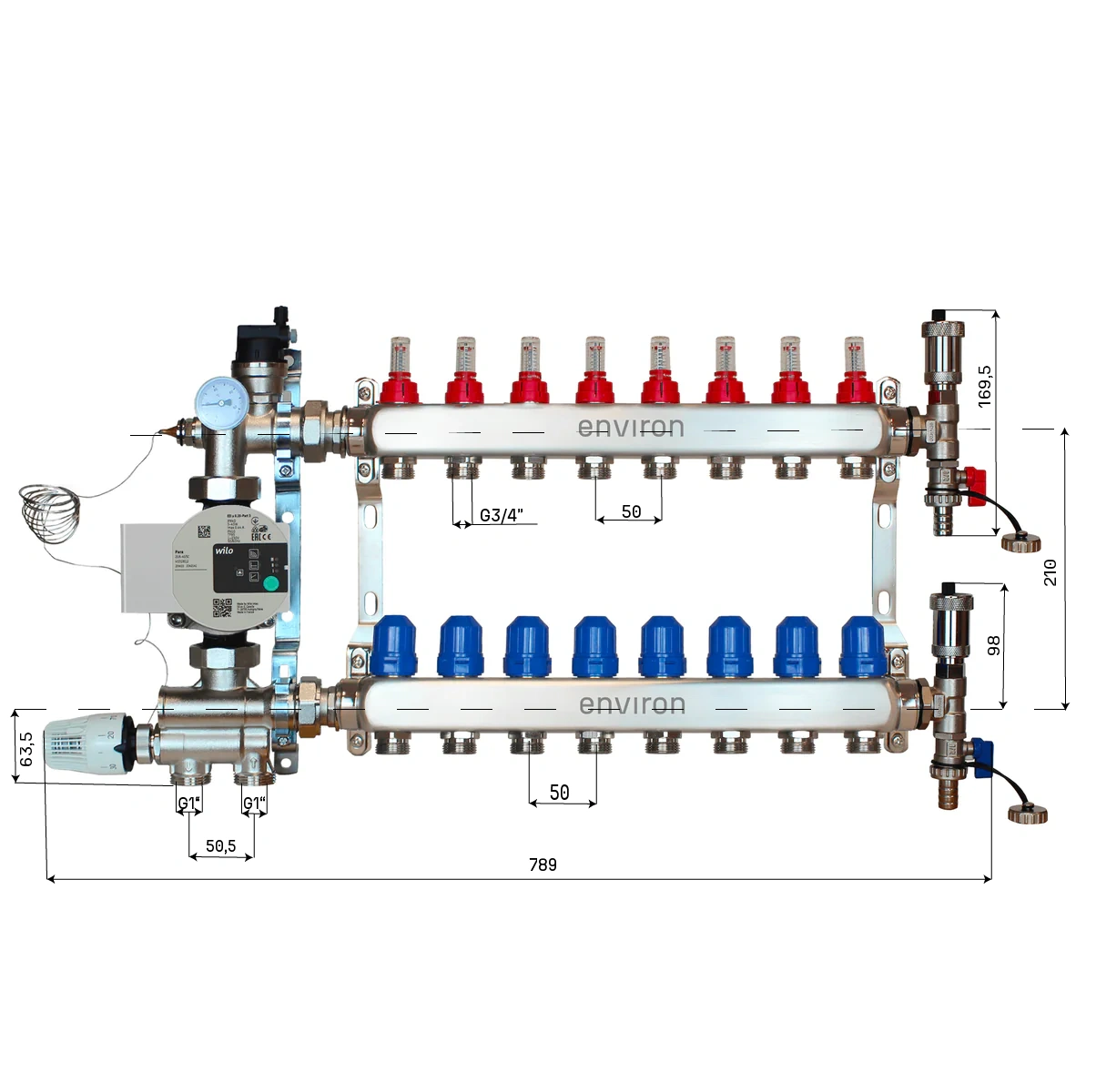 Fixed value control set M059 with EcoStar 25/6 high-efficiency pump and heating circuit distributor and accessories
