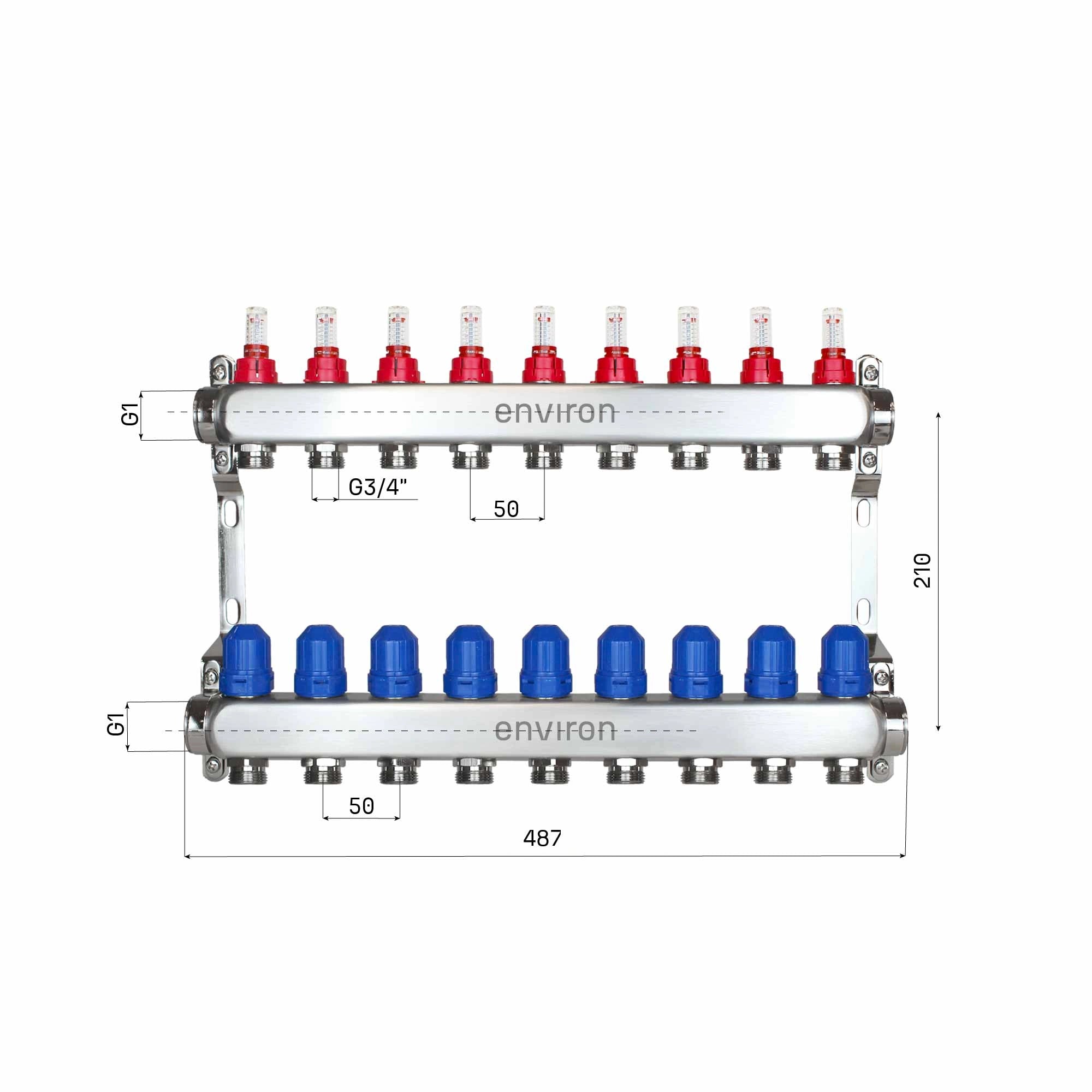 Stainless steel heating circuit distributor 2 - 12 times