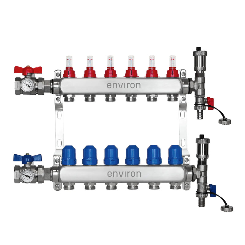 Distributore circuito di riscaldamento in acciaio inox – da 2 a 12 circuiti con set di raccordo valvola a sfera e sfiato