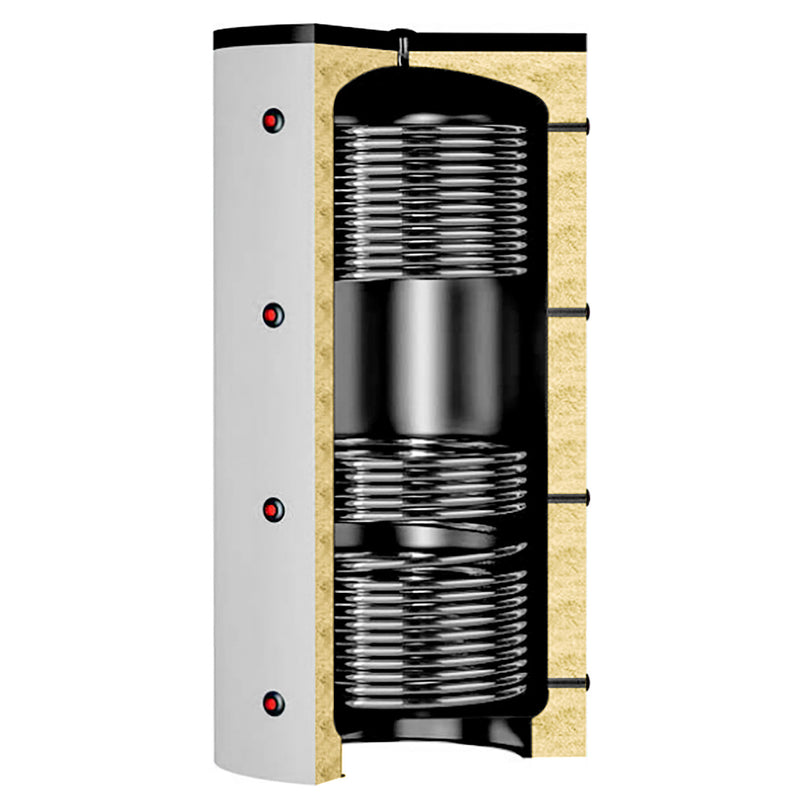 Serbatoio tampone Laddotank con due scambiatori di calore, 500L, isolamento in PU da 75mm