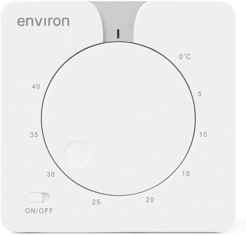 Termostato de ambiente Environ ENRTH1 empotrado 230V – mecánico, 5–40°C, con LED y interruptor ON/OFF