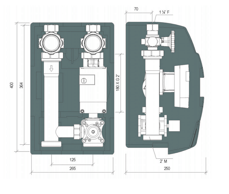 ProfiMix ENT001 DN32 mit 3 Wege Mischer Environ END05 Mischermotor und Lowara eco2 32-8/180 Hocheffizienzpumpe