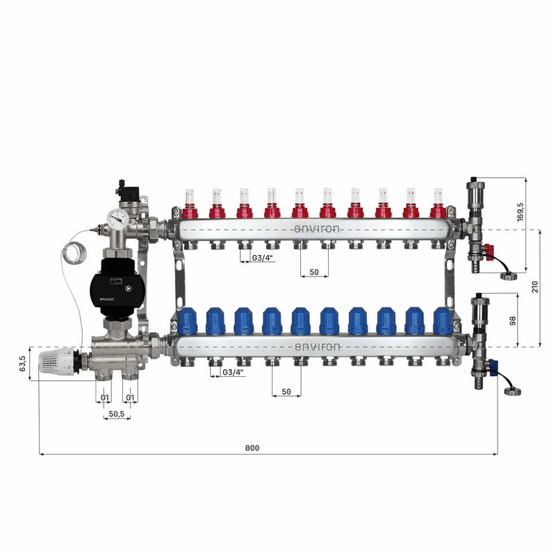 Kit de régulation à valeur fixe M059 avec pompe à haut rendement EcoStar 25/6 et distributeur de circuit de chauffage et accessoires