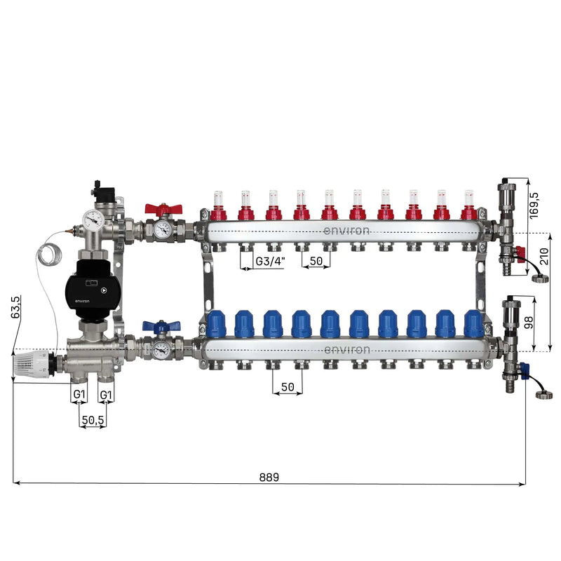 Kit de régulation à valeur fixe M059 avec pompe à haut rendement EcoStar 25/6 et distributeur de circuit de chauffage et accessoires